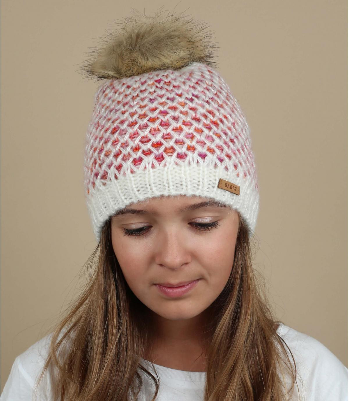 white girl beanie fur pompom Kids Show Beanie cream